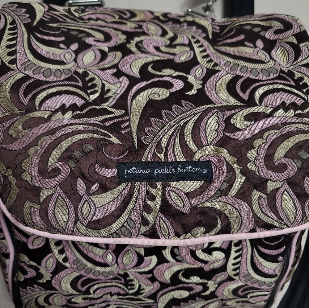 Petunia Pickle Bottom Brown Pink Tan Floral Paisley Diaper Bag - Picture 3 of 16